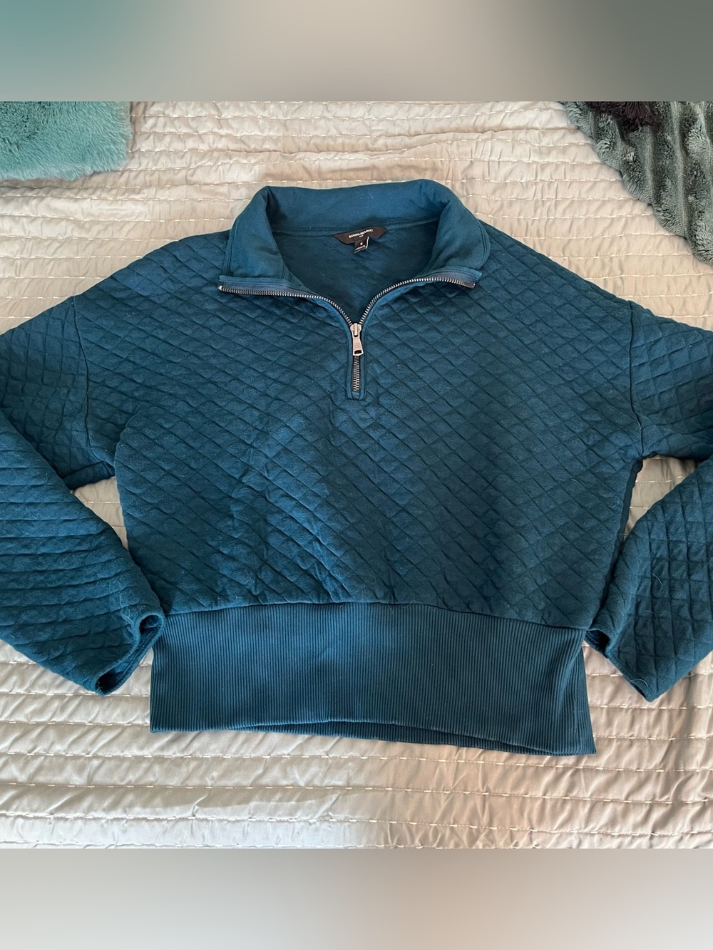 Banana Republic Quilted Quarter-Zip Teal Pullover